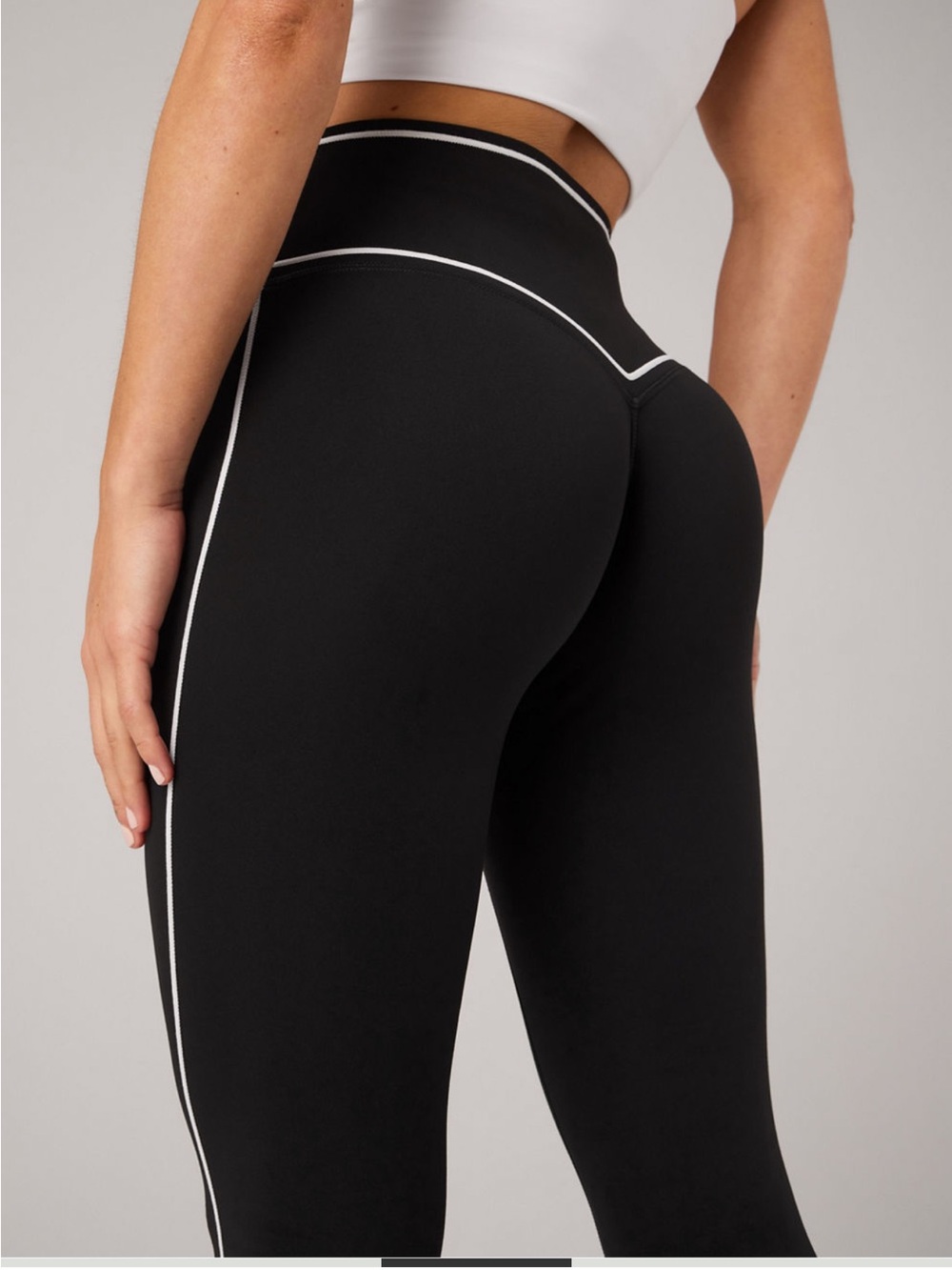 Fabletics Black High-Waist Leggings with White Piping